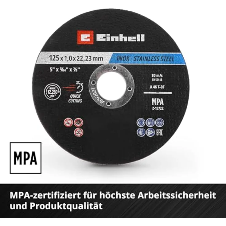 Einhell Trennscheiben Metall, 50-tlg., Ø 125 mm, MPA-zertifiziert, schnelles Trennen für Edelstahl und Stahl, in Dose – Bild 4