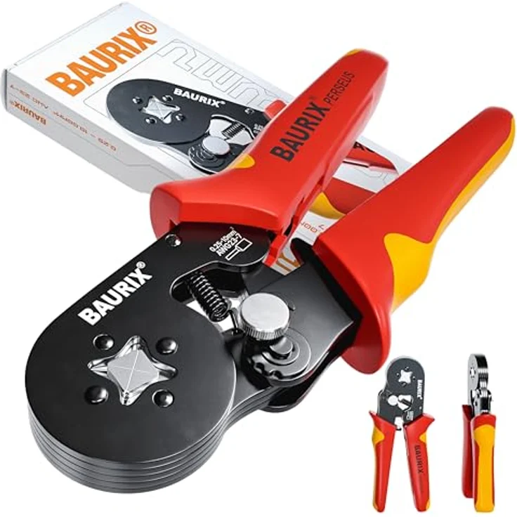 BAURIX® Crimpzange Aderendhülsen PERSEUS, selbsteinstellende Zange für 0,25–10 mm², ergonomischer Griff, gleichmäßige 4-Kant-Verpressung – Bild 1