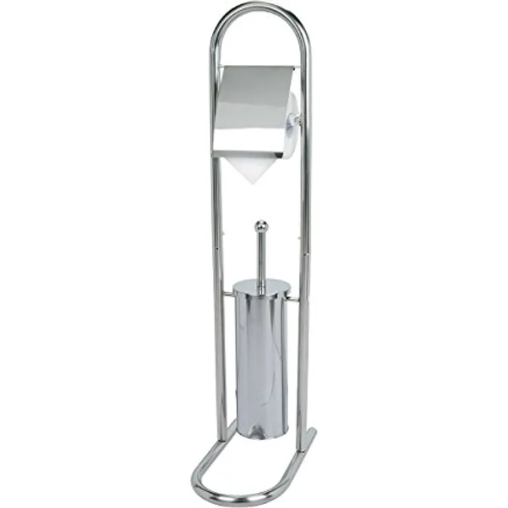 axentia WC Stand Garnitur mit Papierrollenhalter - Toilettenbürste Edelstahl - 2in1 Bürstengarnitur rostfrei - WC Bürste, Behälter & Halter für Toilettenpapier