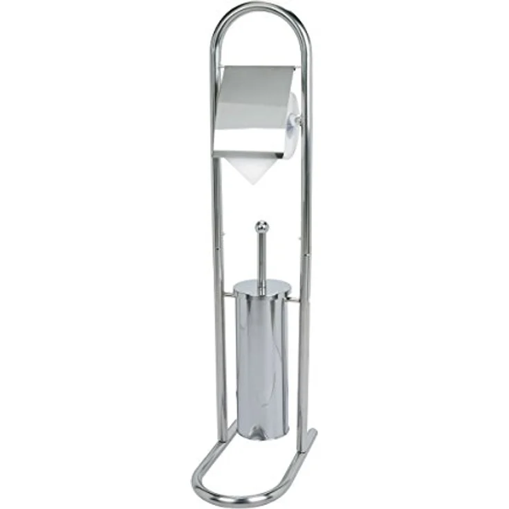 axentia WC Stand Garnitur mit Papierrollenhalter - Toilettenbürste Edelstahl - 2in1 Bürstengarnitur rostfrei - WC Bürste, Behälter & Halter für Toilettenpapier – Bild 1