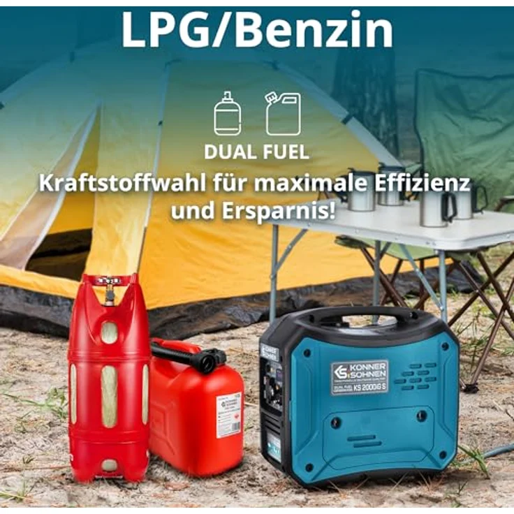 Könner & Söhnen KS 2000iGS Gas Benzin Stromaggregat 2000 Watt, leiser Betrieb, kompakte Bauweise, Notstrom – Bild 4