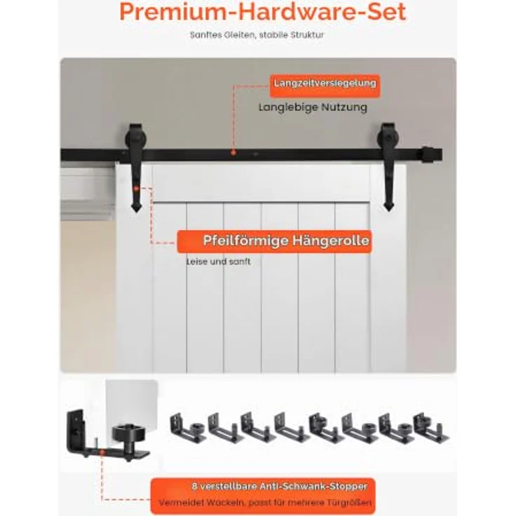 VEVOR Scheunentür im Scheunenstil, 914 x 2134 mm, MDF mit wasserfester PVC-Oberfläche, H-Rahmen, weiß, inkl. Hardware-Kit für Wohnzimmer und Badezimmer – Bild 5