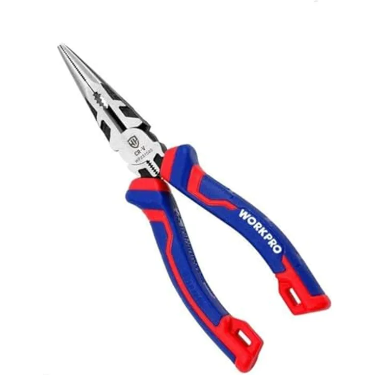 WORKPRO Flachzange mit langer Spitze, 160 mm, 22,5 x 9 x 9, Chrom-Vanadium, ergonomischer Griff