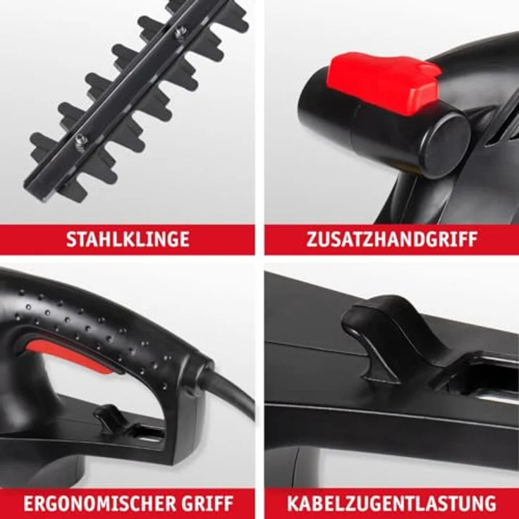 WALTER Elektro-Heckenschere 450 W, Präzisionsklinge aus U-Stahl, 408 mm Schnittlänge, Ergonomischer T-Griff, 2-Hand-Schutzschalter – Bild 4