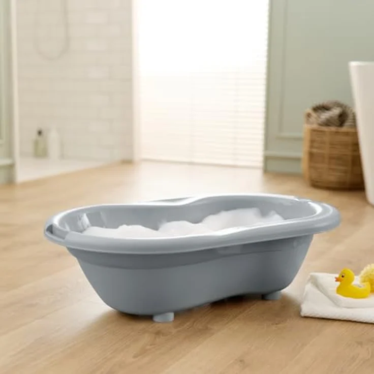 Rotho Babydesign Babybadewanne TOP, ergonomisch mit Antirutschmatte und integriertem Ablaufstopfen, recycelter Kunststoff – Bild 6