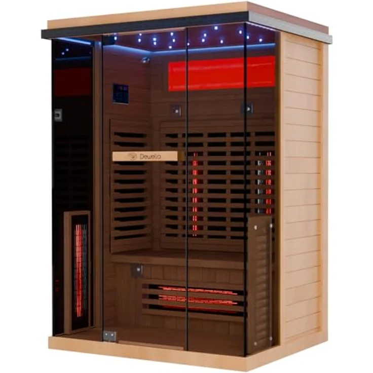 Dewello® Infrarotkabine KENORA 130x105, Infrarotsauna für 1-2 Personen aus Hemlockholz, Dual Therm, Salzsteinoptik – Bild 3