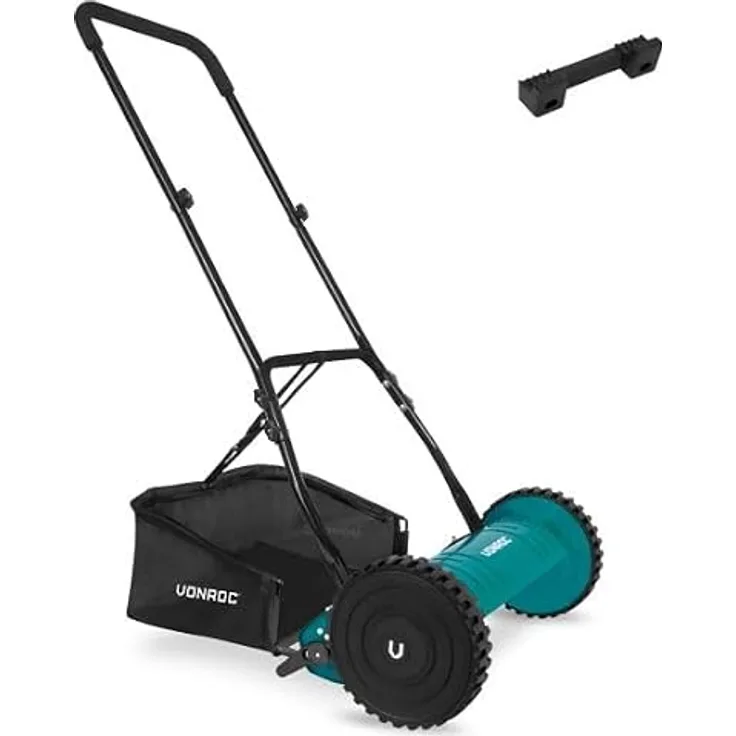 VONROC Spindelmäher manuell, Handrasenmäher mit 40 cm Schnittbreite, Höheneinstellungen, inkl. Wandhalterung & Grasfangkorb für kleine Flächen