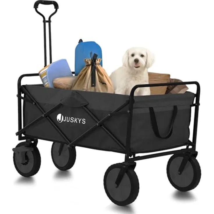 Juskys Faltbollerwagen, Transportwagen mit 100 kg Tragkraft, für Outdoor & Camping, schwarz mit Getränkehaltern