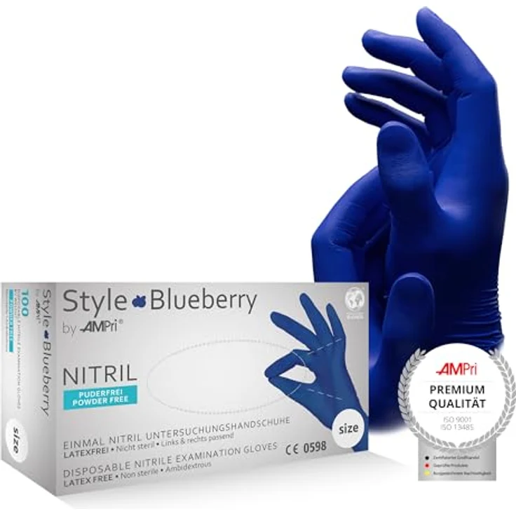 AMPRI Nitrilhandschuhe blueberry, dunkelblau, 100 Stück/Box, Größe XS, puderfrei, lebensmittelecht, latexfrei, ideal für Gastronomie und Medizin – Bild 1