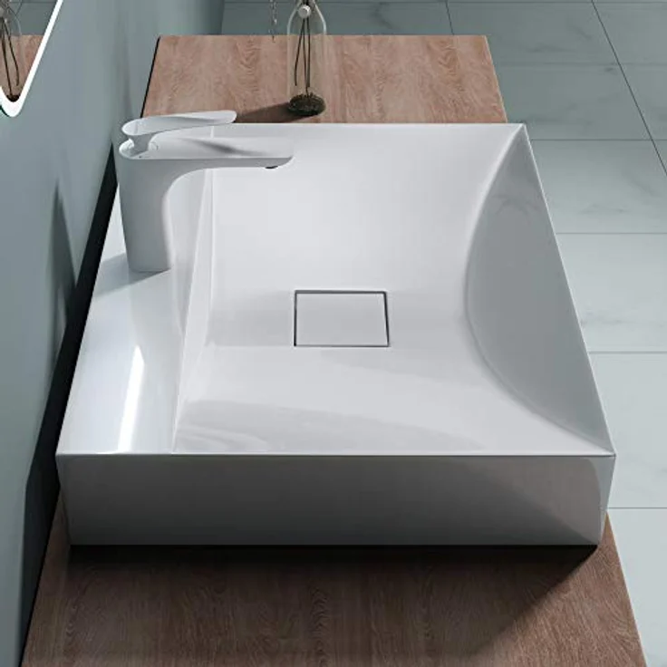 doporro® Design Aufsatzwaschbecken Hängewaschbecken Mineralguss Waschbecken BTH: 60x48x10 cm Weiß Colossum810 Gussmarmor Waschtisch Waschplatz – Bild 3