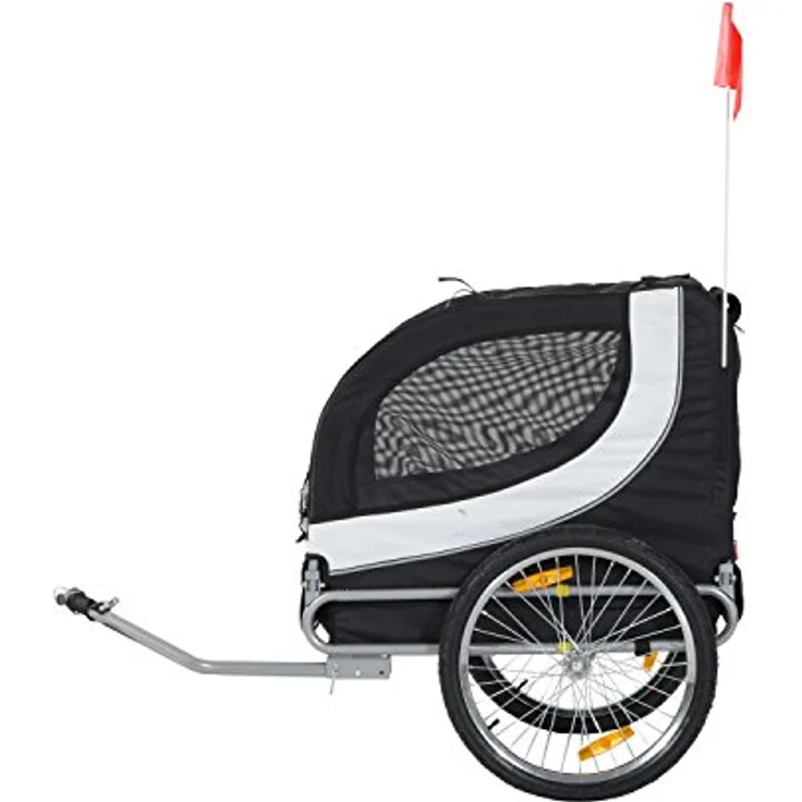Pawhut Hundeanhänger Fahrradanhänger Hundetransporter Hunde Fahrrad Anhänger Weiß+Schwarz 130 x 73 x 90 cm – Bild 2