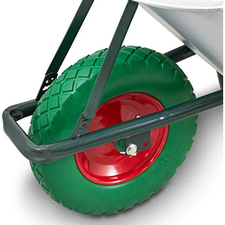 BITUXX® Schubkarre 100L / 250kg, verzinkte Schiebkarre mit PU Rad 4.80/4.00-8, grün – Bild 3