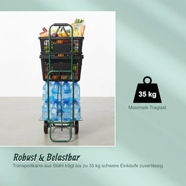 relaxdays Klappbarer Transportwagen, Sackkarre mit max. Traglast von 35 kg, grün – Bild 3
