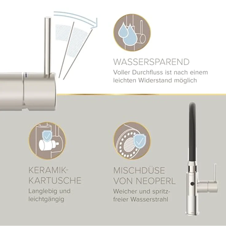 Lenz Küchenarmatur NALU, Flexible Pendelbrause mit 2 Strahlarten, Chrom – Bild 6