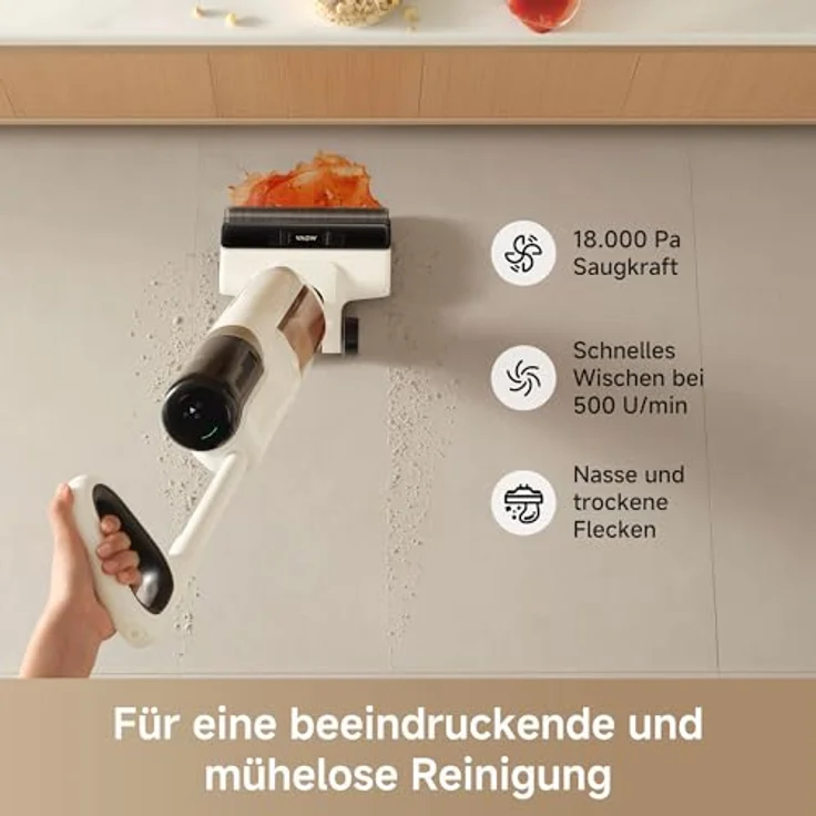 Mova K30 Nass- und Trockensauger, 18.000 Pa Saugkraft, 180°-Reichweite, flaches Design, Doppel-Kantenreinigung, Heißluft-Trocknung, Selbstreinigung, leichtes Gewicht – Bild 3