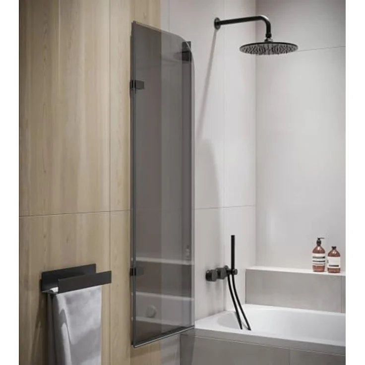 Badplaats B.V. Badewanne Austin Schwarz, 120 x 140 cm, Duschwand mit 5mm Sicherheitsglas und Nanobeschichtung, drehbares Aluminiumprofil – Bild 3