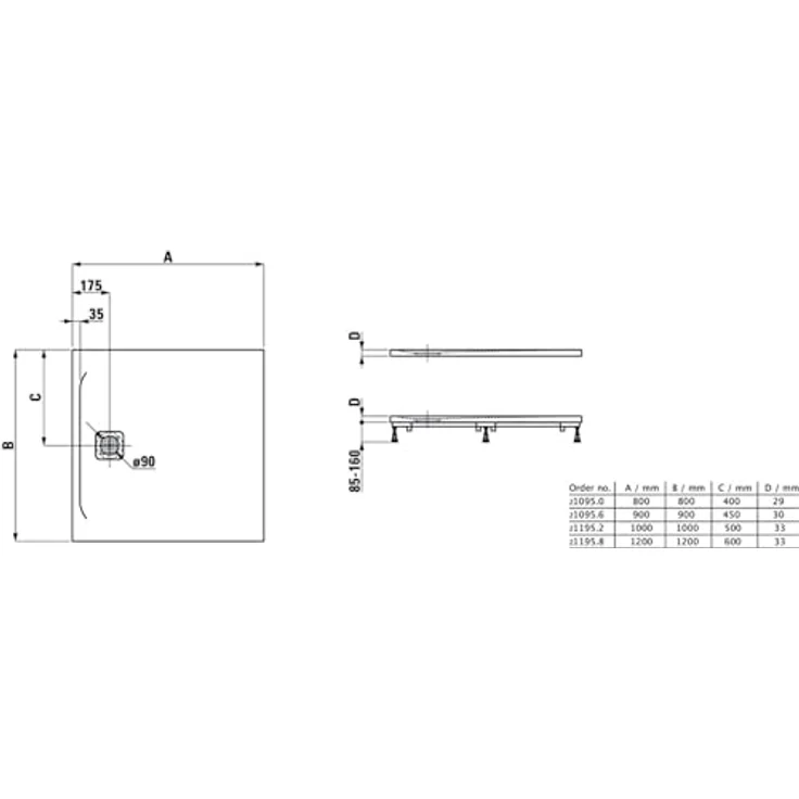 Laufen Duschwanne PRO quadrat 900x900x30mm anthr, aus Marbond mit mattierter Oberflächenstruktur – Bild 2