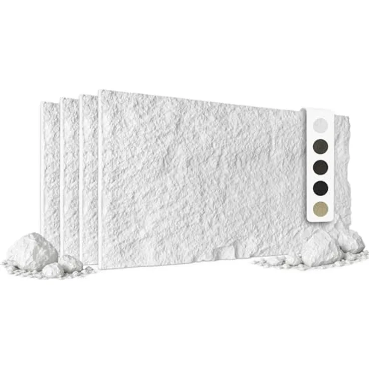 HEXIM 3D Wandpaneele Felsen Platten, Polyurethan Steinoptik, 4 Stück 120x60cm, 2,92 m², weiß (A002-01)