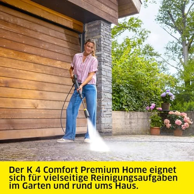 Kärcher Home & Garden K 4 Comfort Premium Home, Hochdruckreiniger 130 bar mit 4-in-1-Multi Jet-Strahlrohr und Home Kit inklusive Flächenreiniger T 5 und Reinigungsmittel – Bild 2