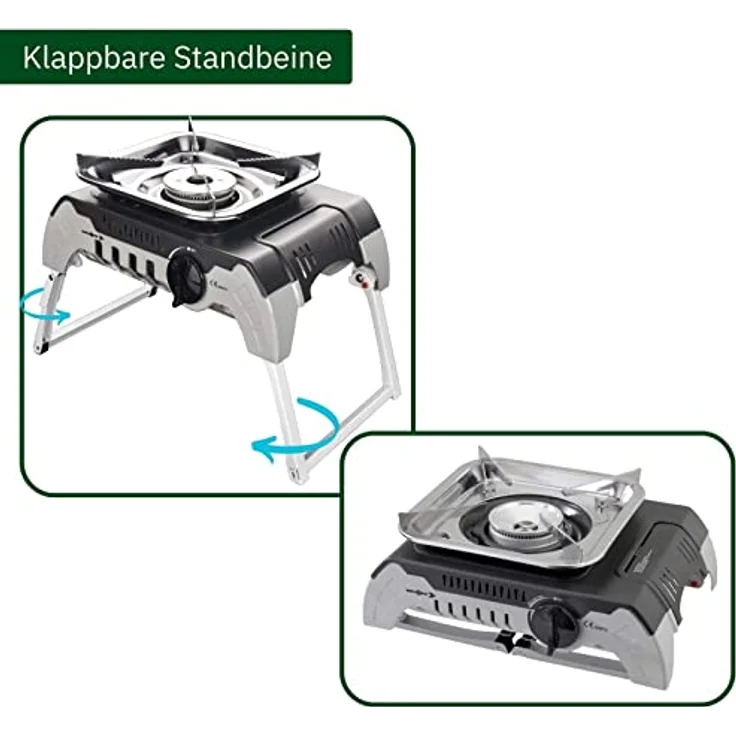 Brunner Campingkocher, tragbarer Gaskocher mit klappbaren Beinen, 2,4 kW Leistung, inkl. Kunststofftransportbox, Edelstahl-Rost – Bild 3