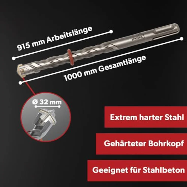 siwitec Betonbohrer SDS PLUS, Set mit Steinbohrern 32 x 1000 mm, vielseitige Anwendung für Beton und Mauerwerk – Bild 3