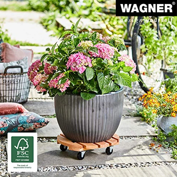 WAGNER Pflanzenroller Toscana Ø 38 cm I Pflanzenroller & Blumenroller für Außenbereich + Innenbereich, Kiefer Terracotta I Kübelroller aus Holz I Tragkraft 150 kg I Made in EU 20016301 – Bild 3