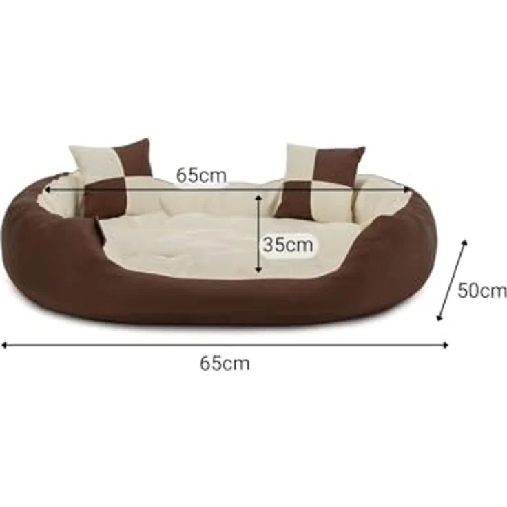lionto Tierkissen 4-in-1 Hundebett aus Oxfordgewebe, braun/beige, 65 cm x 50 cm - Wendekissen, inkl. 2 kleine Spielkissen – Bild 4