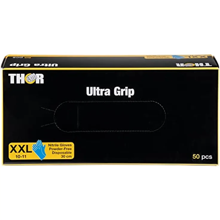 ABENA | THOR Ultra Grip Long 50 Stück (Größe XXL, 30 cm) | Blaue Nitrilhandschuhe für einen sicheren Griff | Sichere Latexfreie Einmalhandschuhe | Dicke Einweghandschuhe ohne Puder