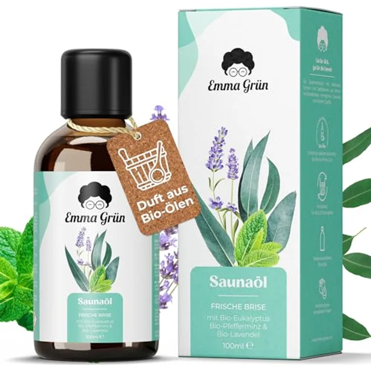 Emma Grün® Saunaaufguss Eukalyptus Bio 100ml, ätherisches Öl mit Eukalyptus, Menthol & Lavendel - kühler frischer Saunadufterlebnis – Bild 1