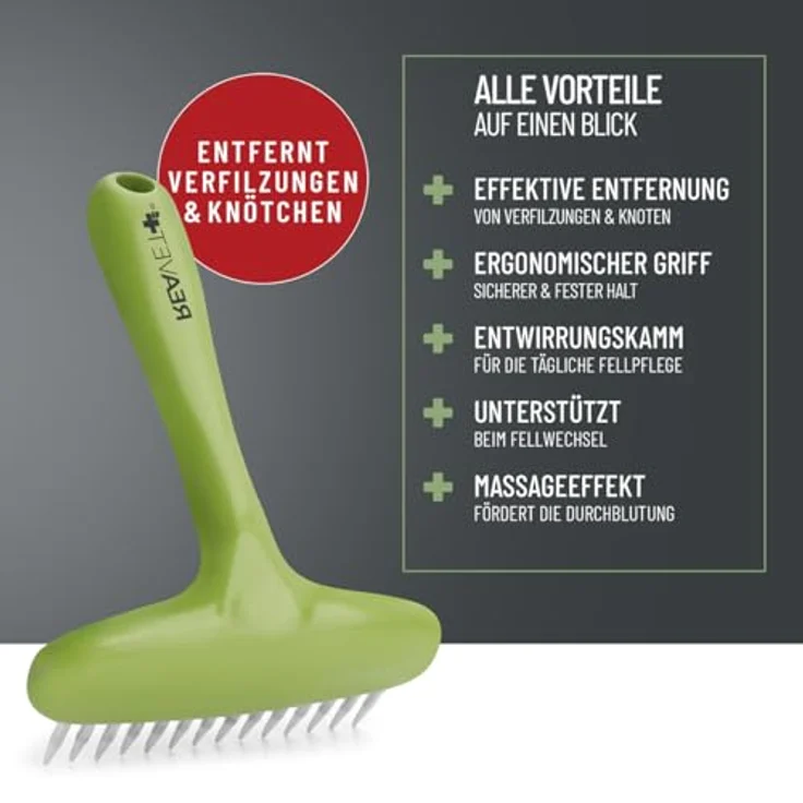 ReaVET Hundekamm, Fellentwirrer, Entfilzer für Langhaar Hunde I Hundestriegel Löst Knoten & Verfilzungen - Glättet & Entwirrt das Deckhaar, Fellpflege, Hundebürste – Bild 2