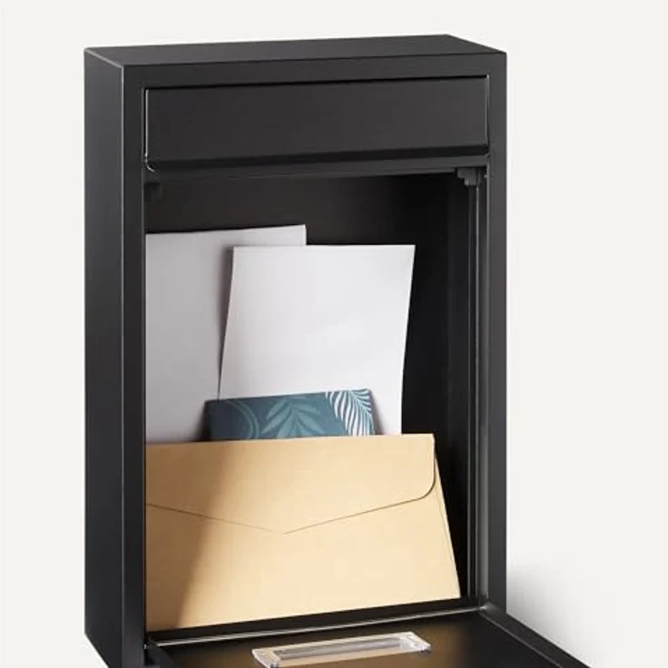 Amazon Basics abschließbarer Briefkasten aus verzinktem Stahl, rostbeständig, 32.5cm H x 21.5cm W x 9.0cm D, Schwarz – Bild 3