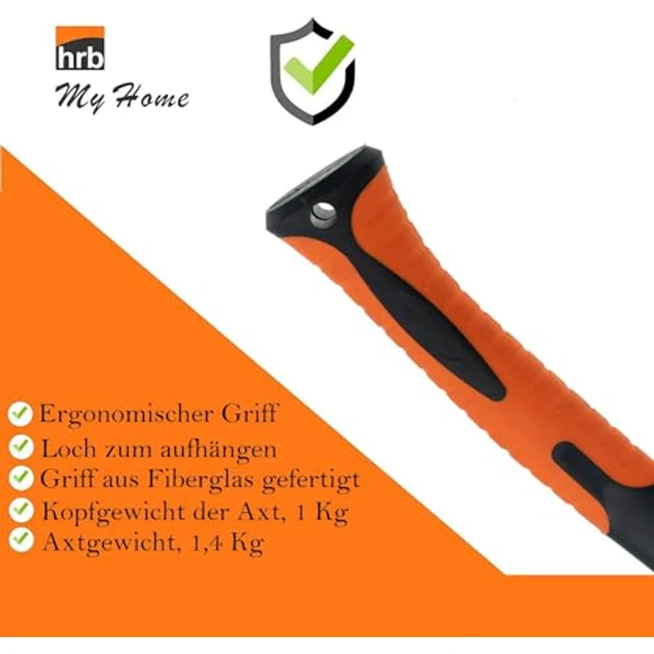 HRB Spaltaxt 1 Kg Kopfgewicht aus gehärtetem Stahl, ergonomischer Griff, 43 cm - Ideal für Camping und Holzarbeiten – Bild 4