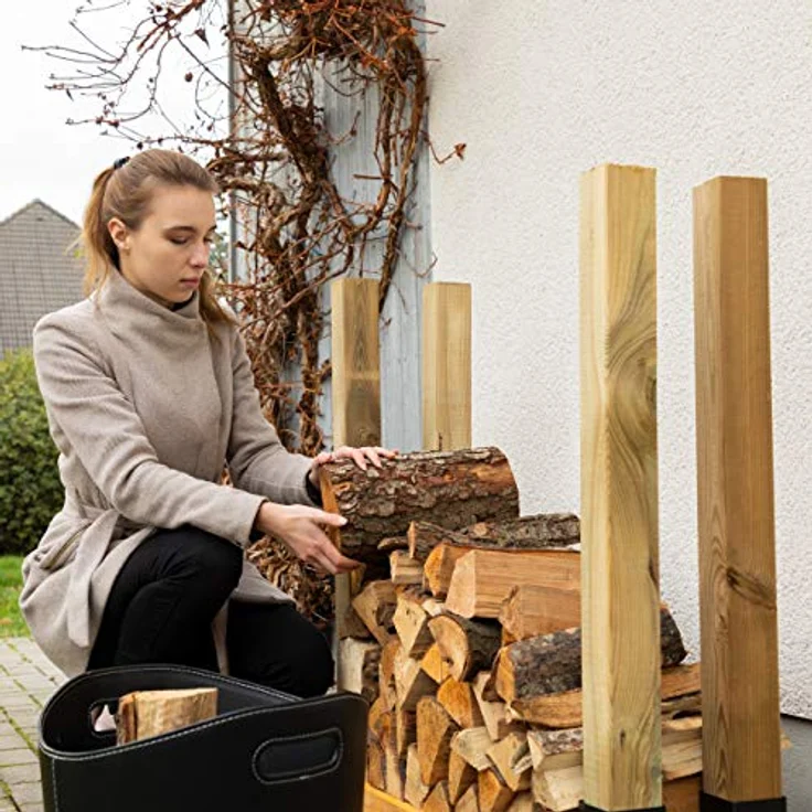Relaxdays Holzstapelhilfe 2er Set, DIY Holzunterstand für Kanthölzer aus beschichtetem Stahl, schwarz, 16 x 34 x 10 cm – Bild 3