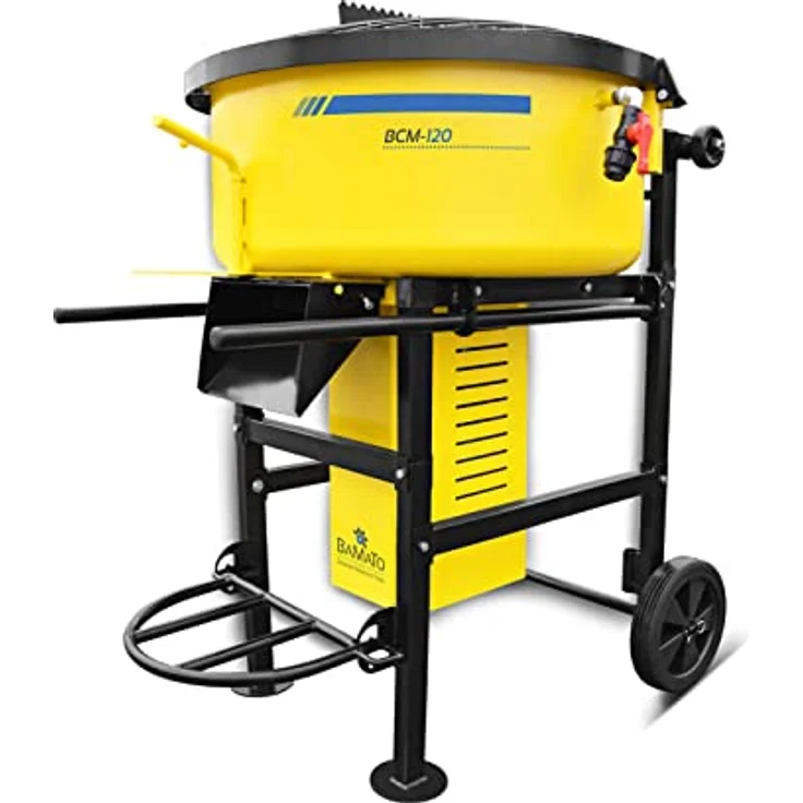 BAMATO Betonmischer BCM-120, Zwangsmischer mit 1500 Watt Motor, 120 Liter Trommel, Wasseranschluss und Sackaufreißer – Bild 4