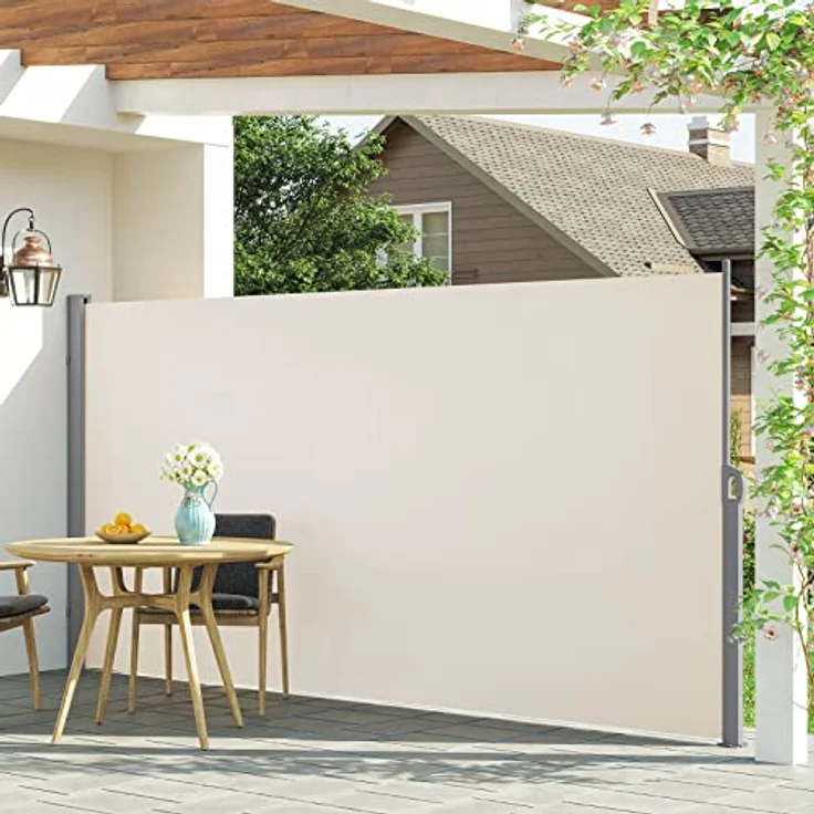 LARMNEE Seitenmarkise, ausziehbar 190 x 450 cm, rostbeständig, Wind- und Sonnenschutz, blickdicht, für Balkon, Terrasse, Garten, Beige EBE1945TBP02 – Bild 3