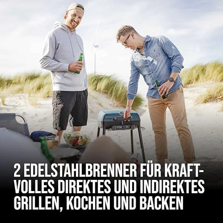 Enders Camping Gasgrill Explorer II Pro, 2 Edelstahlbrenner, Grill-Thermometer, Kochen- und Backen-Funktion, Aluguss-Grillwanne, Modell #2108 – Bild 2