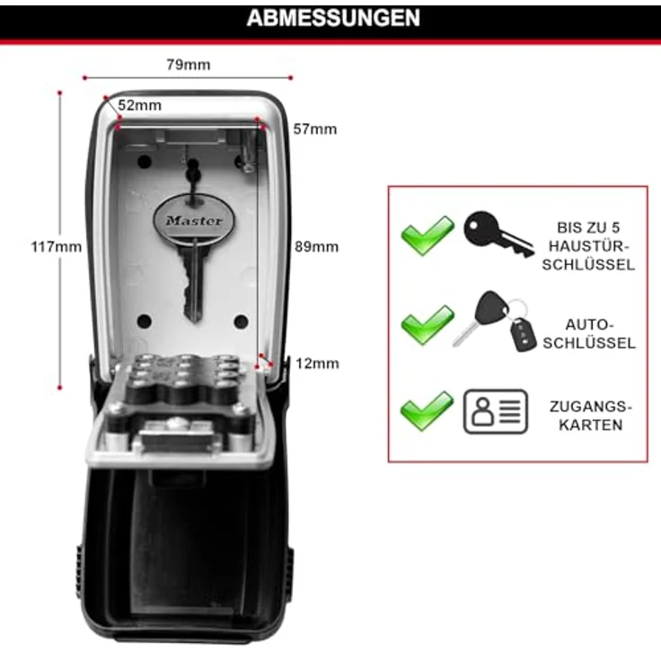 Schlüsseltresor - Medium - Wandhalterung - Wetterfest - Druckknopf - - 5423EURD - Schlüsselsafe - Master Lock – Bild 6
