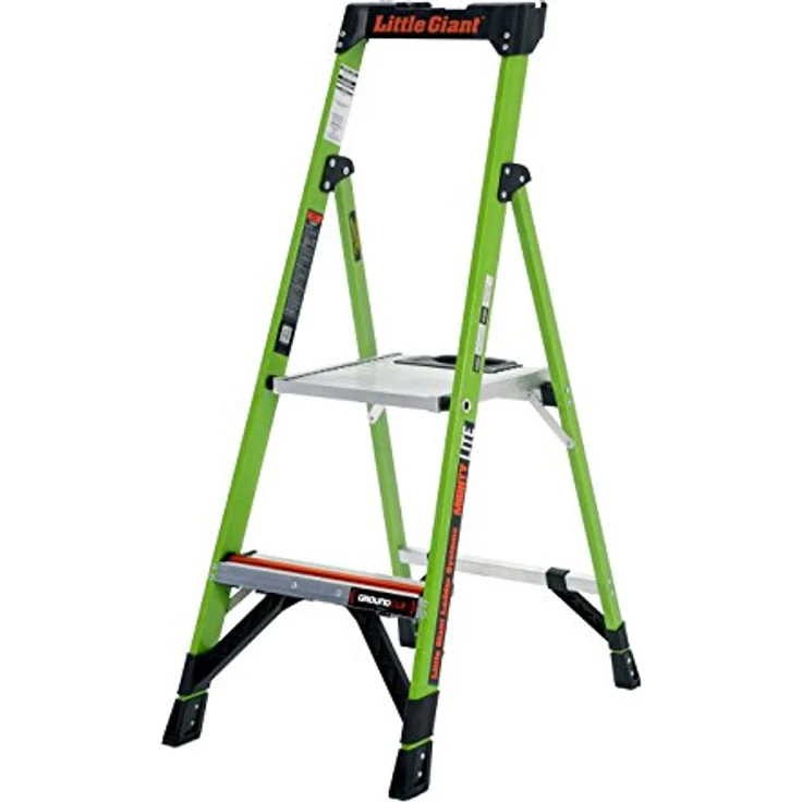 Little Giant MightyLite 2 Stufen Stehleiter, Arbeitshöhe 280 cm, Belastbarkeit 150 kg, Verbundwerkstoff, leichte Konstruktion mit Werkzeugablage, Ground Cue® Technologie – Bild 1