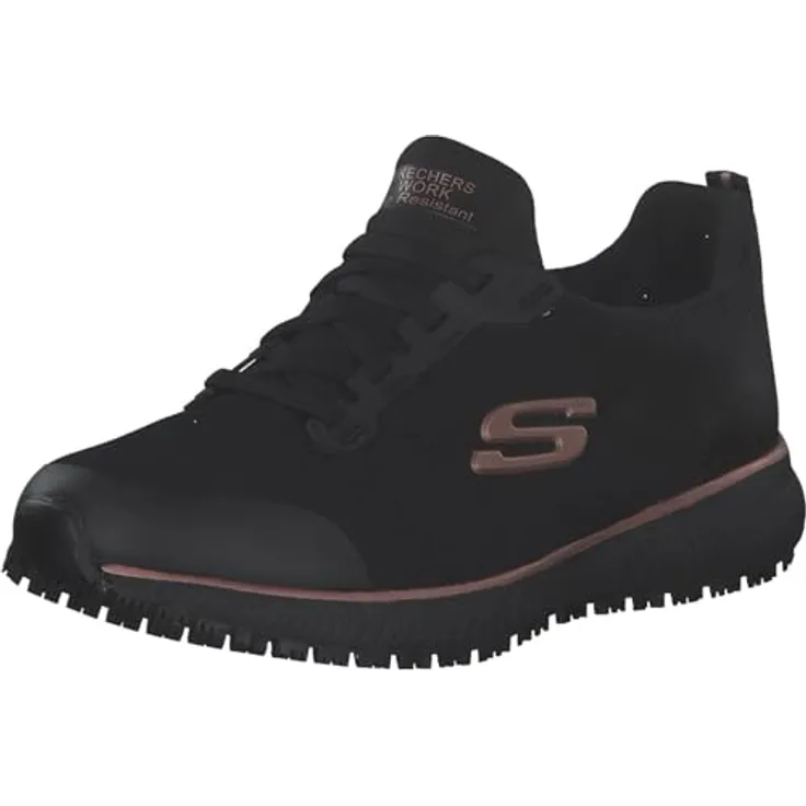 Skechers WORK Damen Sicherheitsschuh, rutschfest schwarz-gold, Anti-Rutsch-Sohle, Gedächtnisschaum-Fussbett, EN 20347:2012