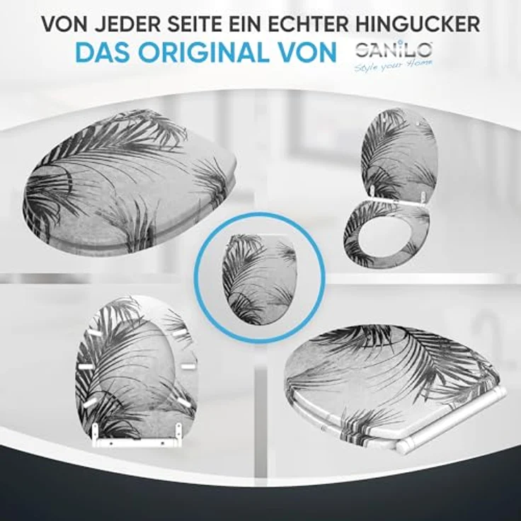 Sanilo WC Sitz Palmera, mit Absenkautomatik, schwarzes Design, stabiles Holz, antibakterielle Beschichtung, 46-48 cm verstellbar – Bild 7