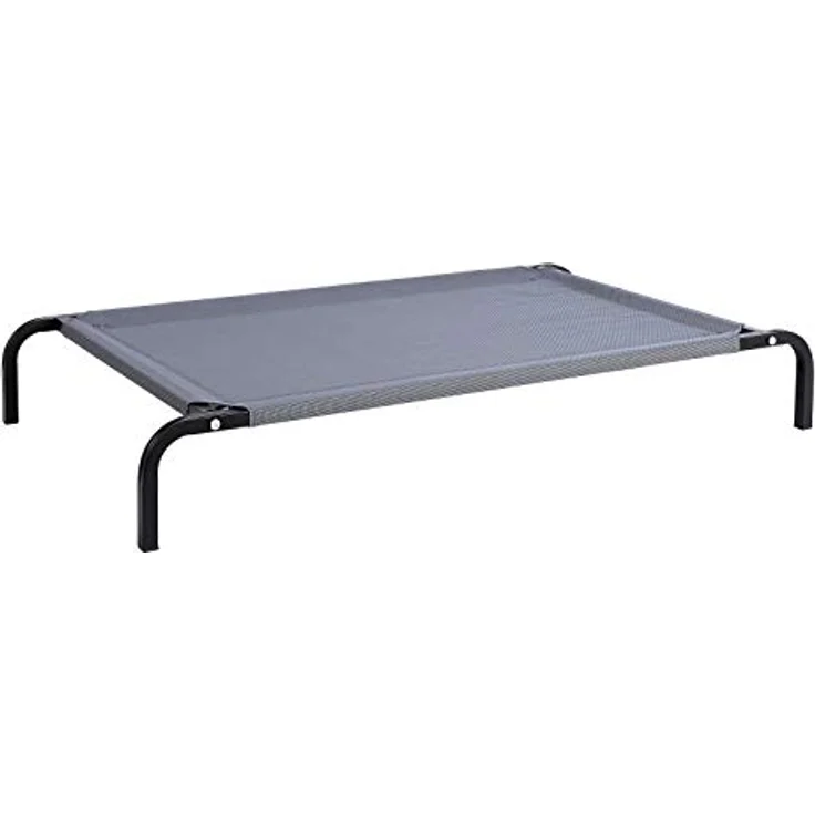 lionto Outdoor Hundeliege erhöht, stabile Haustierliege mit guter Luftzirkulation schützt vor Bodenkälte, 114x76 cm, abnehmbarer Bezug aus atmungsaktivem Netzgewebe, robuster Metallrahmen, grau – Bild 1