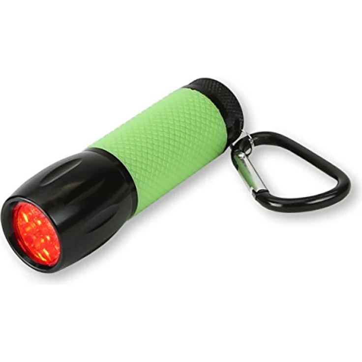 CARSON RedSight Pro Rotlicht-LED Taschenlampe, 9 LEDs, 2 Helligkeitsstufen, leuchtender grüner Griff, mit Karabinerhaken – Bild 1