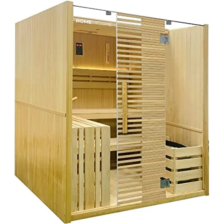 Home Deluxe - Traditionelle Sauna - Omaha - 180 x 150 x 200 cm - für 4 Personen - Fichtenholz, inkl. Saunaofen I Dampfsauna Aufgusssauna – Bild 2