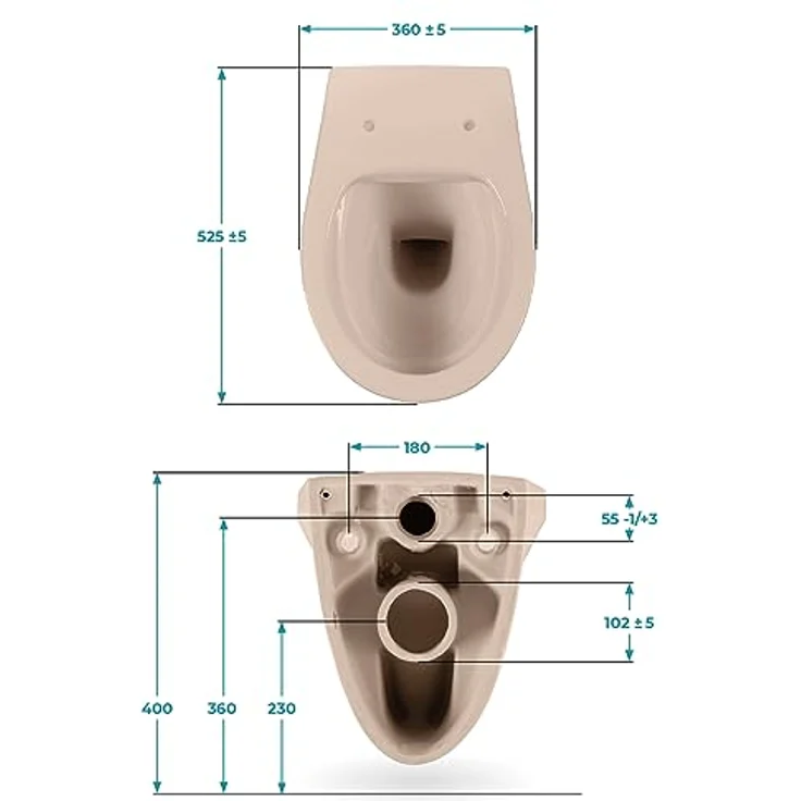 Calmwaters® Spülrandloses Hänge-WC in Beige-Bahamabeige, Wand-WC mit Abgang waagerecht, Tiefspül-WC ohne Spülrand, Tiefspüler wandhängend, Wandtoilette aus Sanitärkeramik in Beige, 08AB6146 – Bild 4