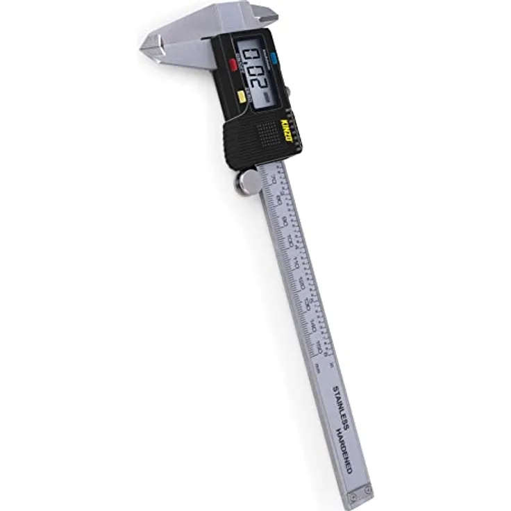 Kinzo Digitaler Messschieber - Messbereich bis zu 15 CM - mit Aufbewahrungsbox - Edelstahl - Ablesung in mm oder Zoll - Silber