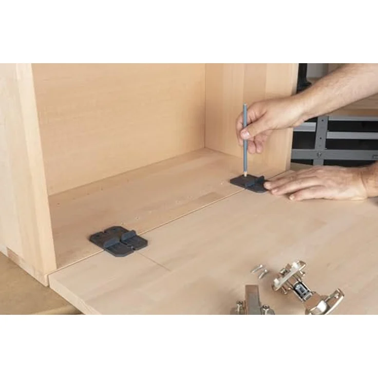 wolfcraft Scharnierloch-Set, 5-teilig mit Ø 35 mm Forstnerbohrer und Bohrschablonen für Topfscharniere – Bild 4