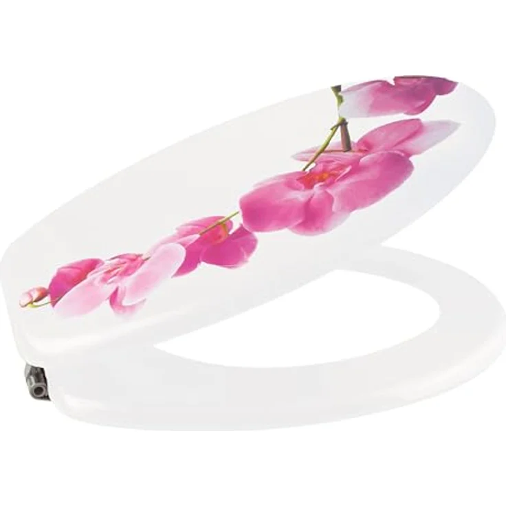 MSV WC-Sitz Lanyu, MDF, 42,5 cm x 36,5 cm, Weiß-Rosa, Edelstahl-Scharnier, leicht zu reinigen, feuchtigkeitsbeständig – Bild 1