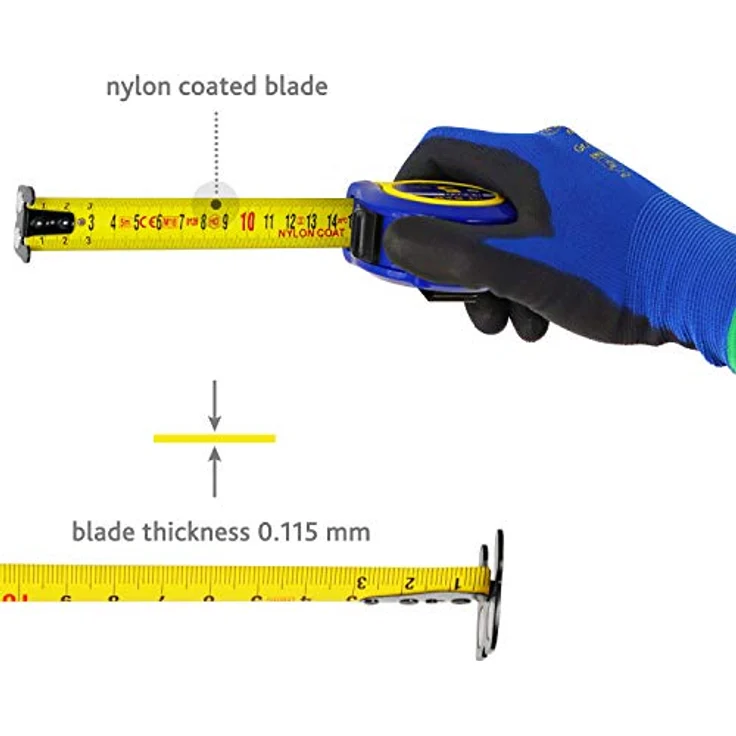 S&R Bandmaß 10 m x 25mm mit MAGNET-Haken, KOMPAKTE Rollmeter Nylon-beschichtetes Massband, schlagfestes Gehäuse, Feststeller, Metermaß mit Gürtelclip, Blau – Bild 2