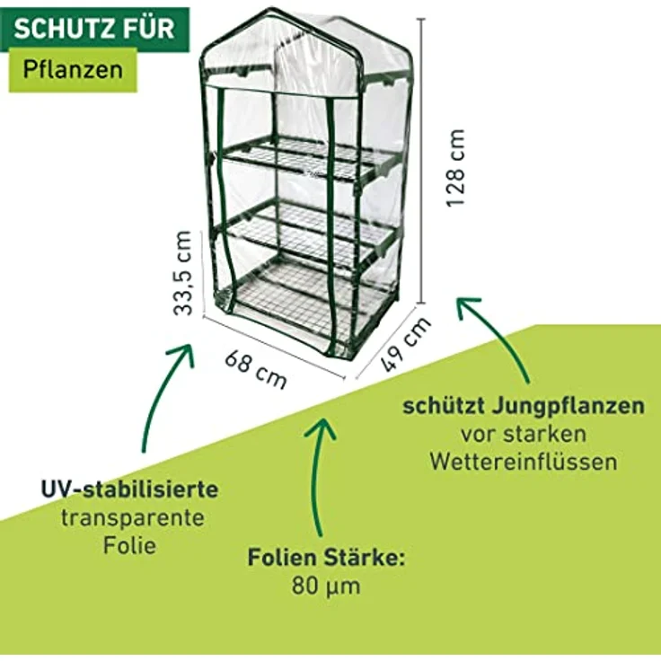 Windhager Balkon-Gewächshaus | Foliengewächshaus | Frühbeet Treibhaus | Anzuchtregal mit 3 Etagen und Reißverschluss | transparent Folie | UV-stabilisiert | 80 µm | 68 x 49 x 127 cm | 07057 – Bild 3