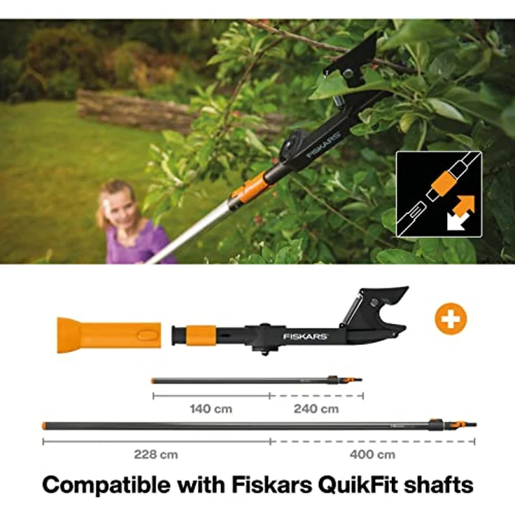 Fiskars QuikFit Amboss-Baumschere für trockenes und hartes Holz bis Durchmesser 3,2 cm, Gerätekopf, Stahl-Kunststoff, Schwarz-Orange, 1001410 – Bild 2